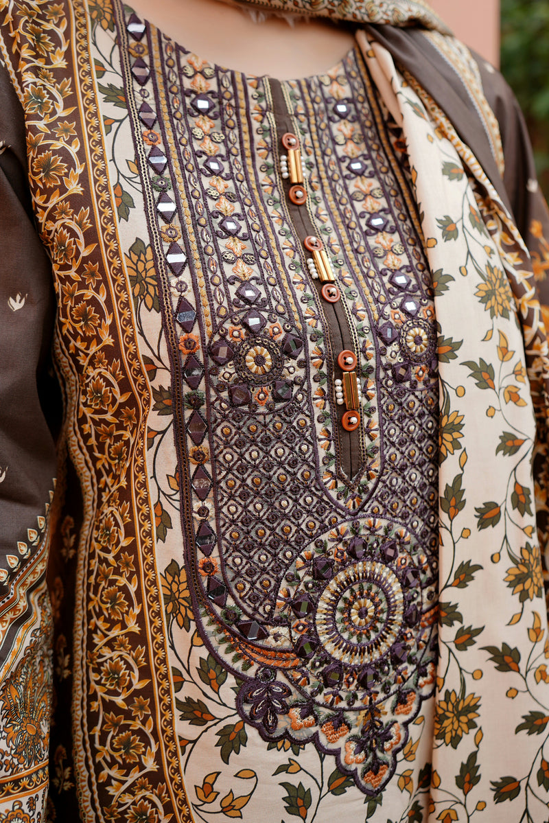 3 Piece Cotton Lawn Suit Stitched-Embroidered