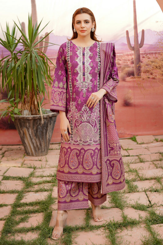 Embroidered 3 Piece Khaddar Suit-Stitched