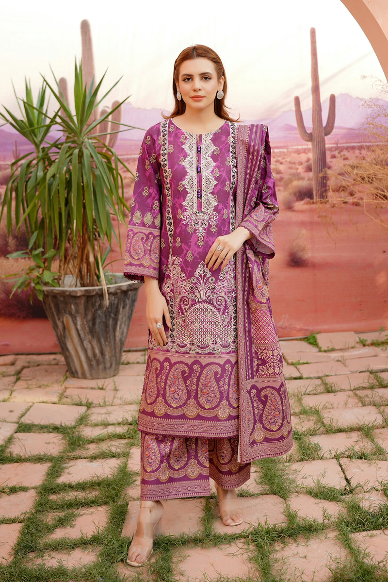 3 Piece Cotton Lawn Suit Stitched-Embroidered