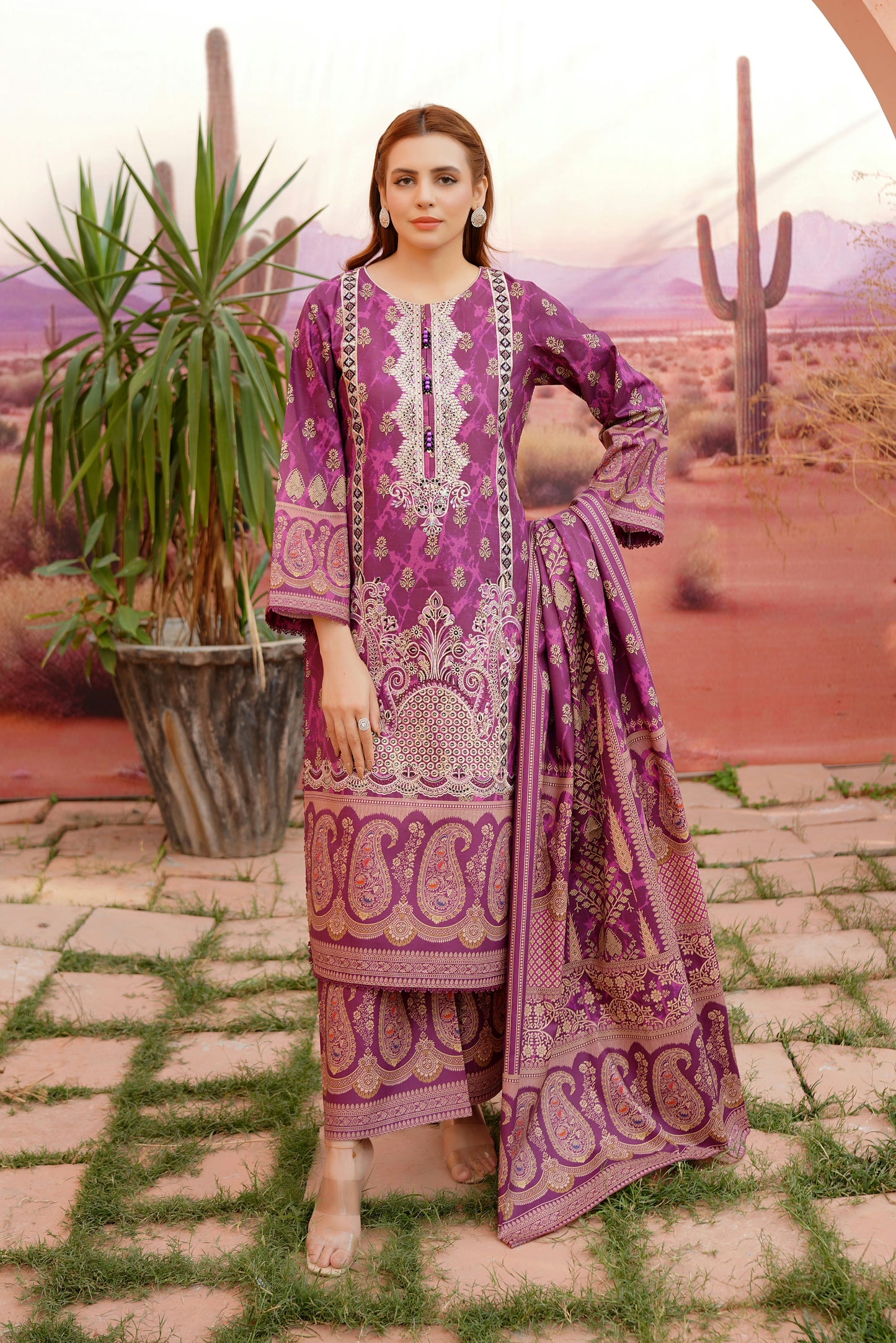Embroidered 3 Piece Khaddar Suit-Stitched