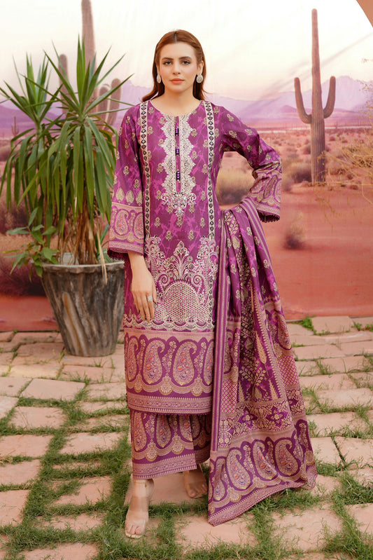 3 Piece Cotton Lawn Suit Stitched-Embroidered