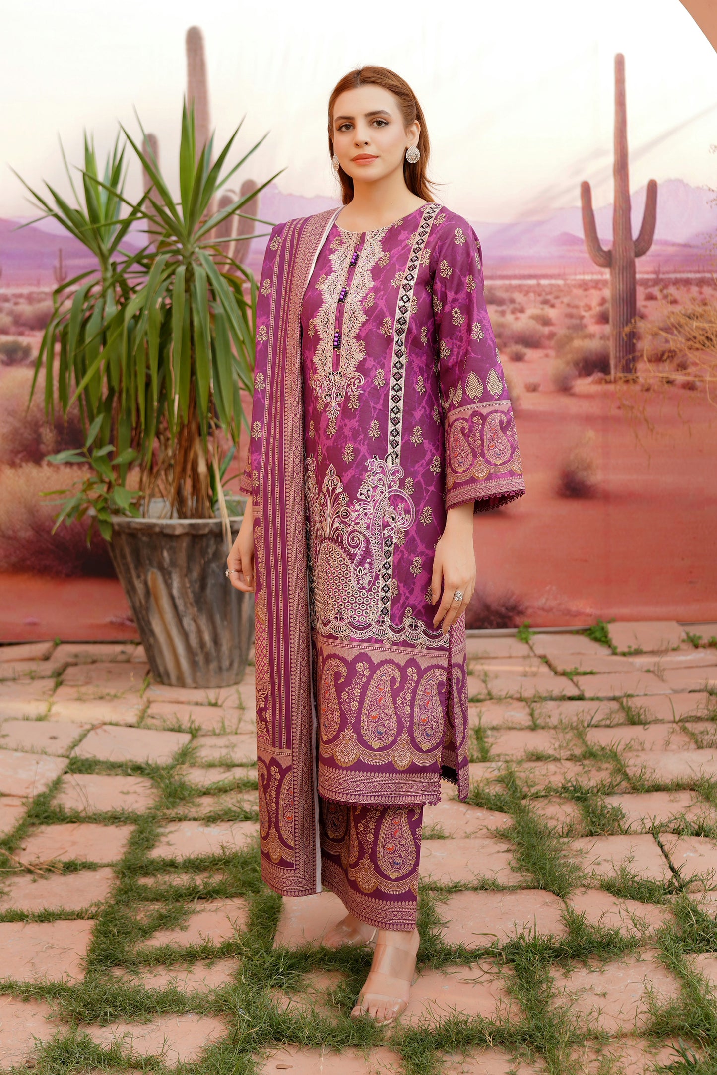 Embroidered 3 Piece Khaddar Suit-Stitched