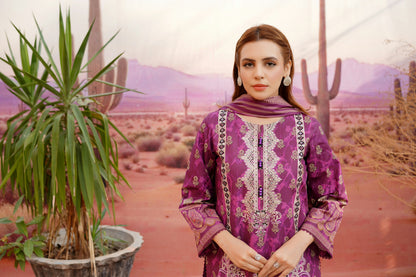 Embroidered 3 Piece Khaddar Suit-Stitched