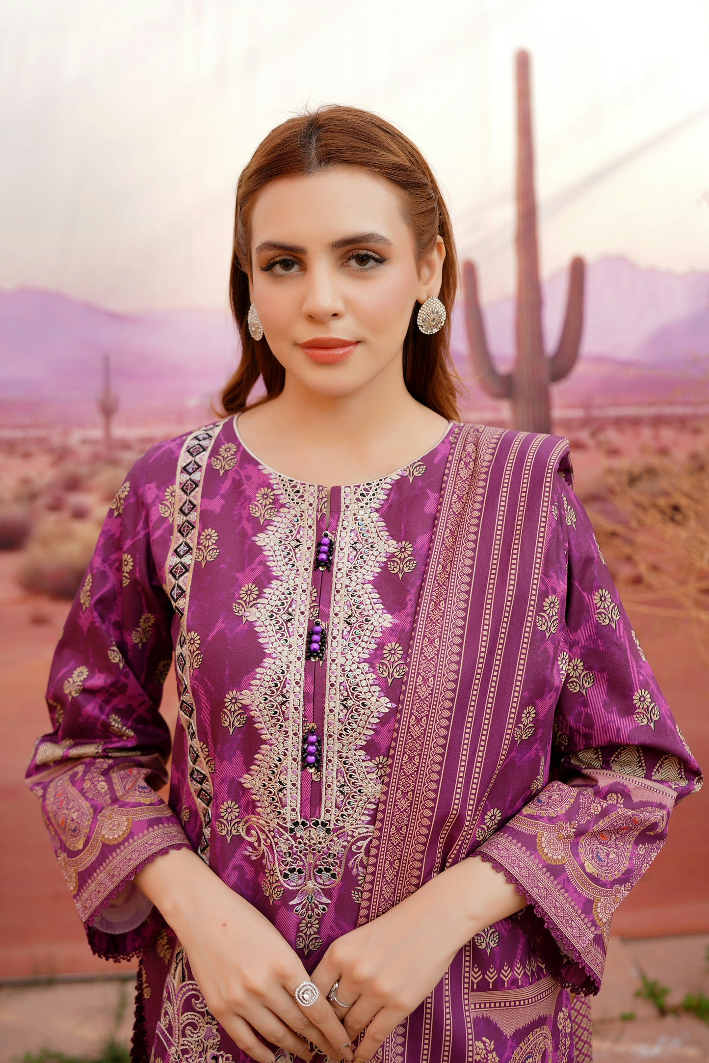 Embroidered 3 Piece Khaddar Suit-Stitched
