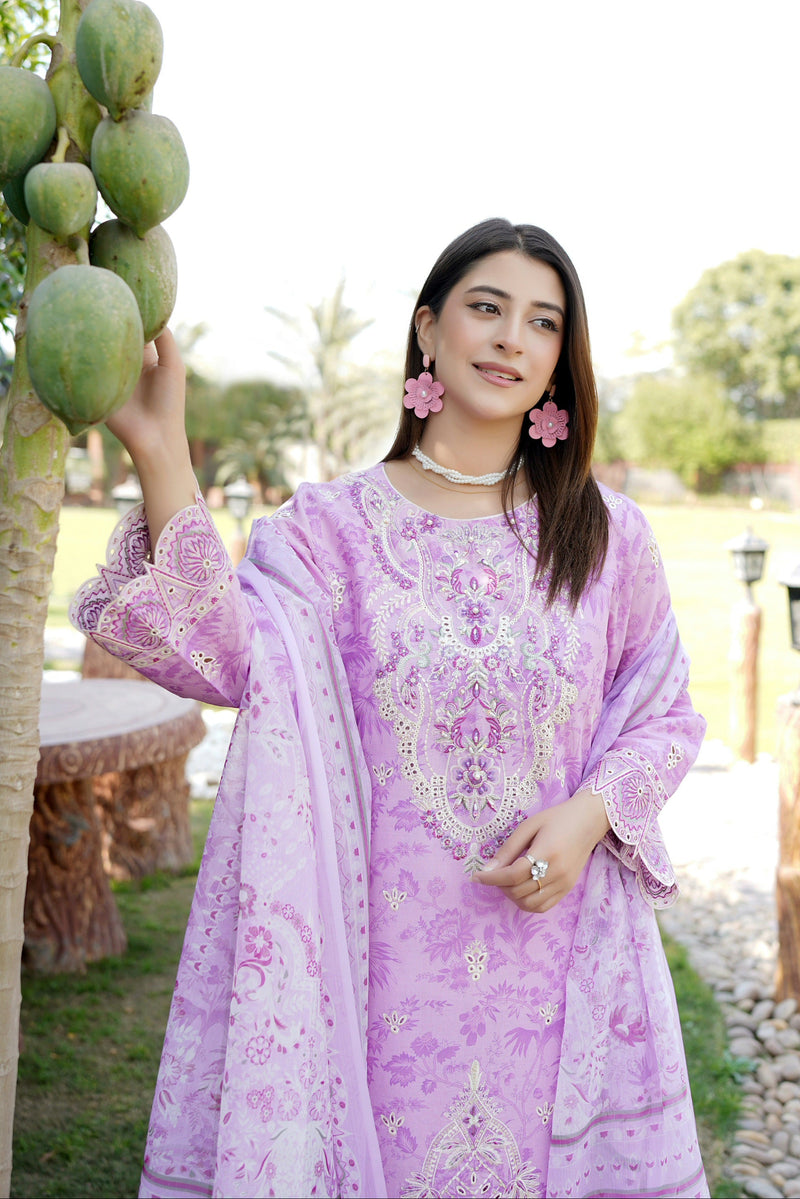 Embroidered 3 Piece Suite-Chiffon Dupatta