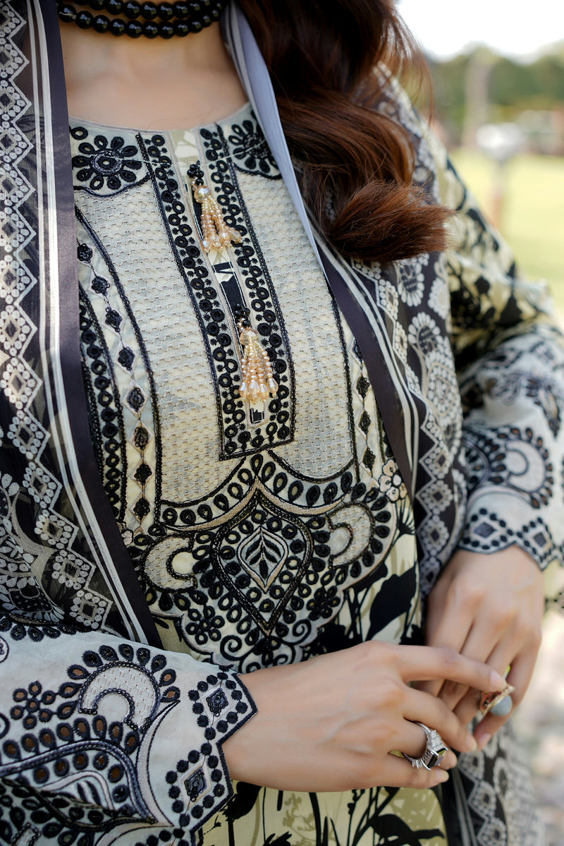 Embroidered 3 Piece Suite-Chiffon Dupatta