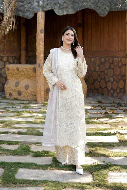 Embroidered 3 Piece Suite-Chiffon Dupatta