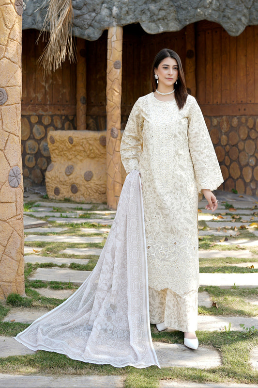 Embroidered 3 Piece Suite-Chiffon Dupatta