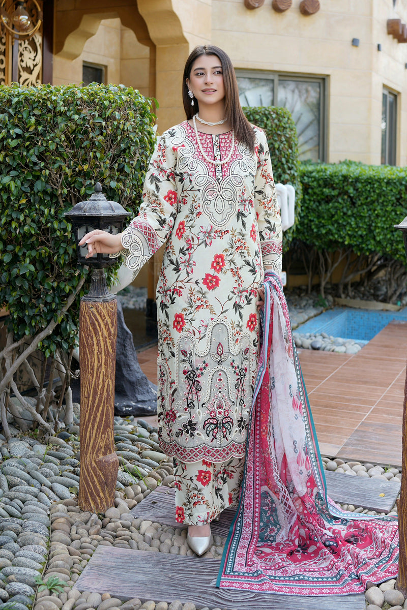 Embroidered 3 Piece Suite-Chiffon Dupatta