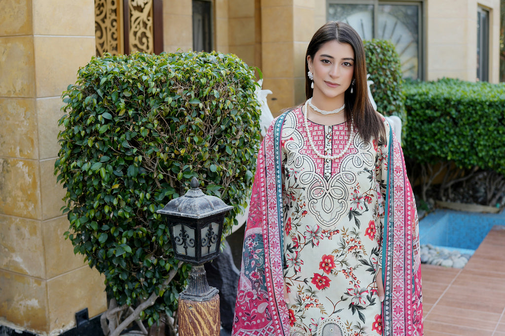 Embroidered 3 Piece Suite-Chiffon Dupatta