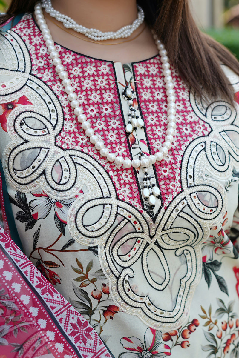 Embroidered 3 Piece Suite-Chiffon Dupatta