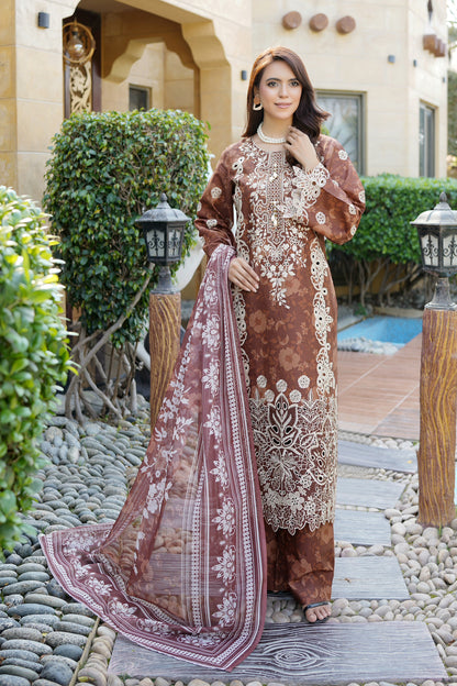 Embroidered 3 Piece Suite-Chiffon Dupatta