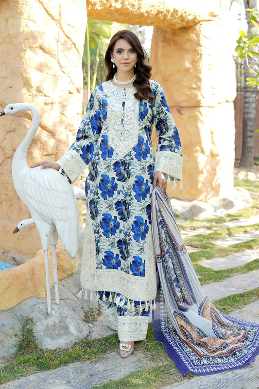 Embroidered 3 Piece Suite-Chiffon Dupatta