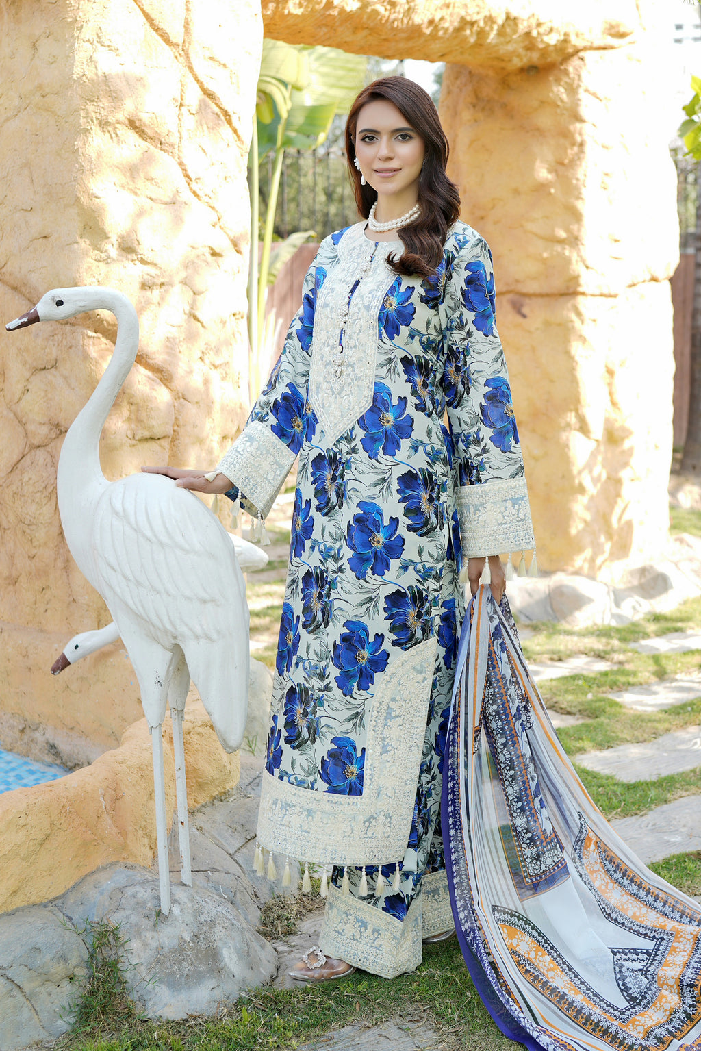Embroidered 3 Piece Suite-Chiffon Dupatta