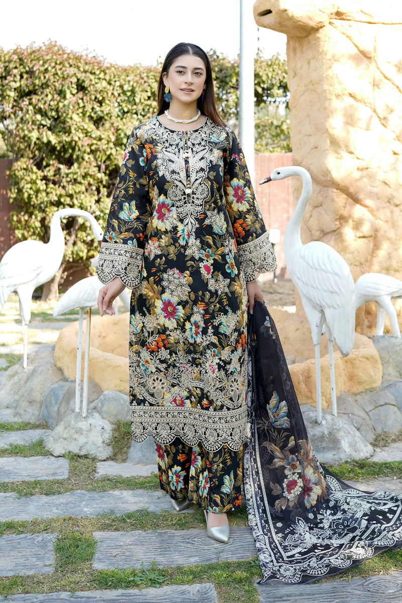 Embroidered 3 Piece Suite-Chiffon Dupatta