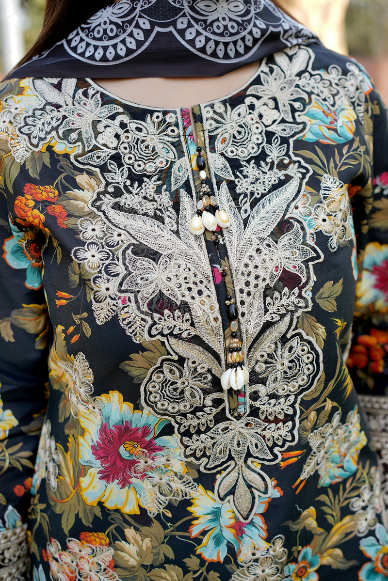 Embroidered 3 Piece Suite-Chiffon Dupatta