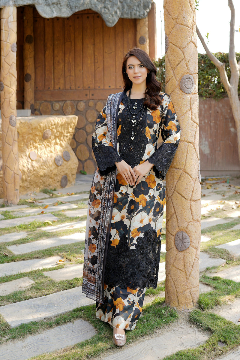 Embroidered 3 Piece Suite-Chiffon Dupatta