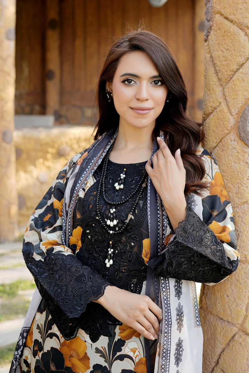 Embroidered 3 Piece Suite-Chiffon Dupatta