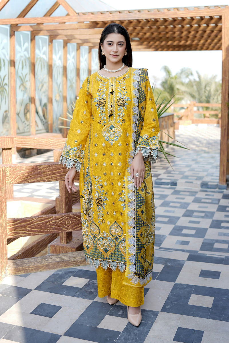 Embroidered 3 Piece Suite-Chiffon Dupatta