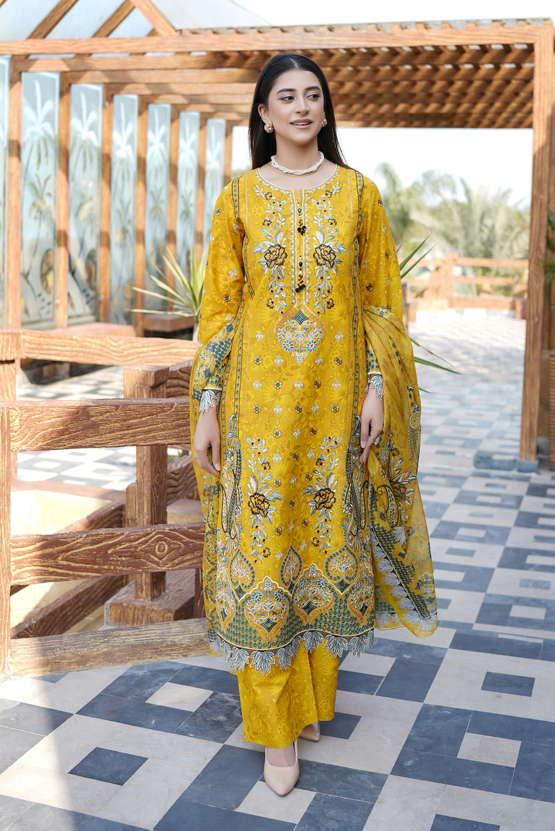 Embroidered 3 Piece Suite-Chiffon Dupatta