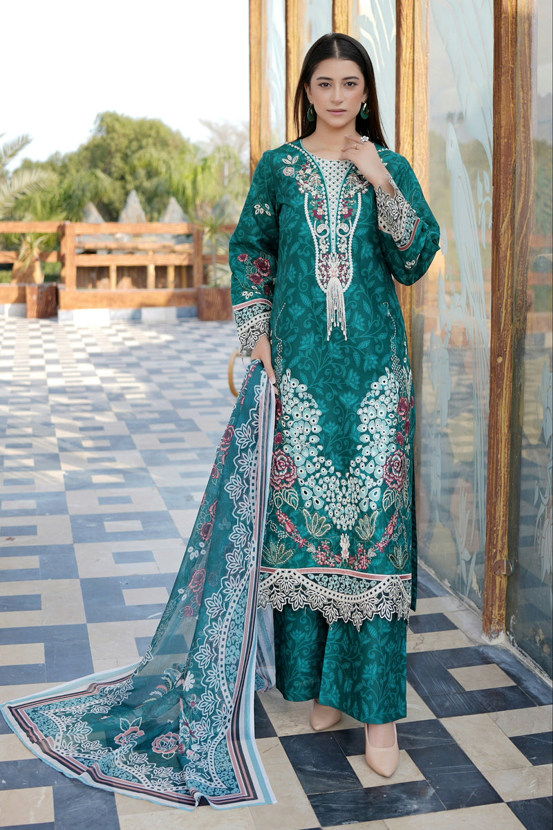 Embroidered 3 Piece Suite-Chiffon Dupatta