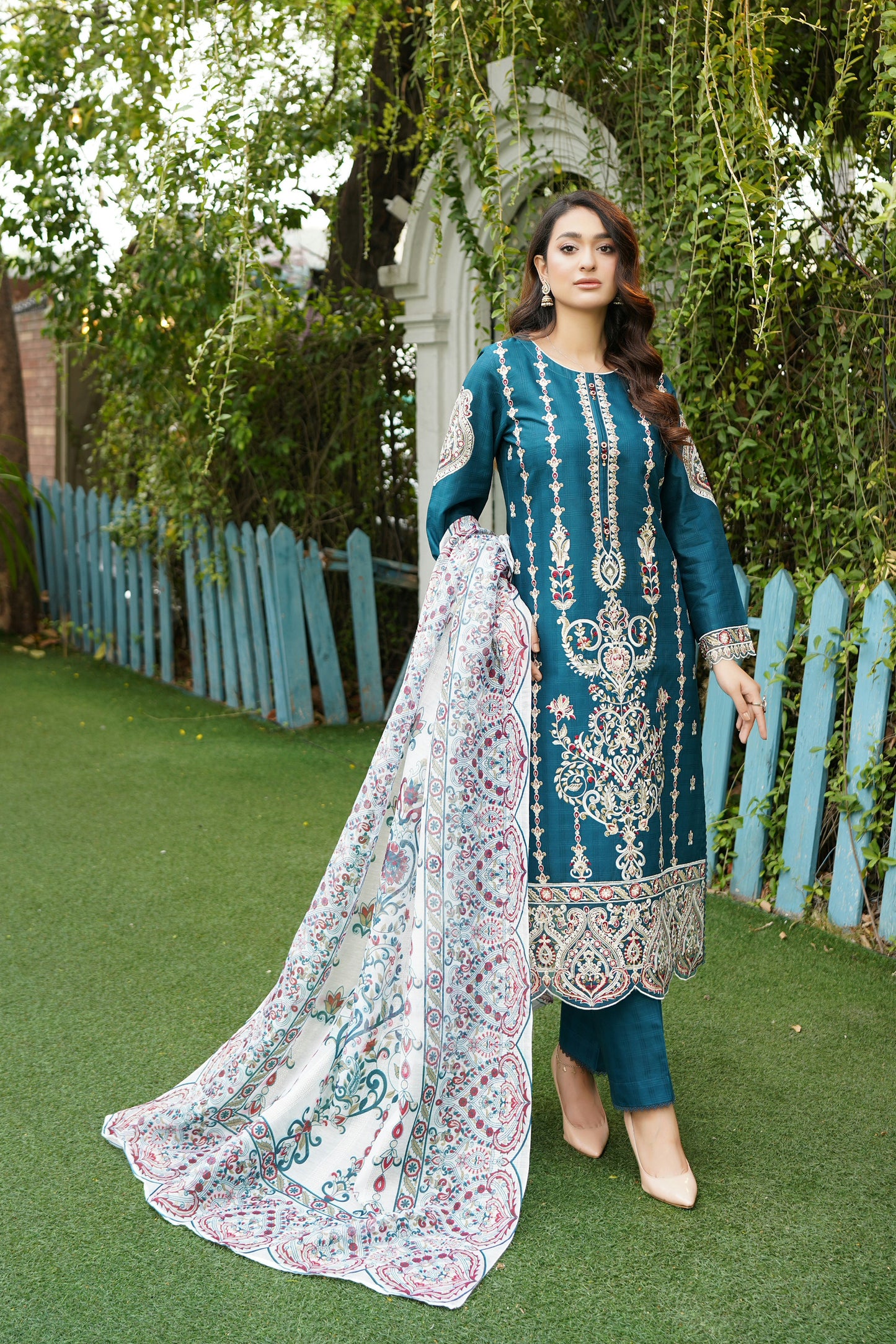 3 Piece Jacquard Cotton Suite-Embroidered