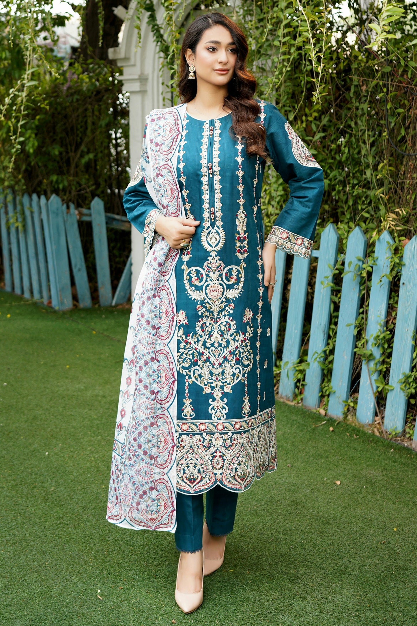 3 Piece Jacquard Cotton Suite-Embroidered