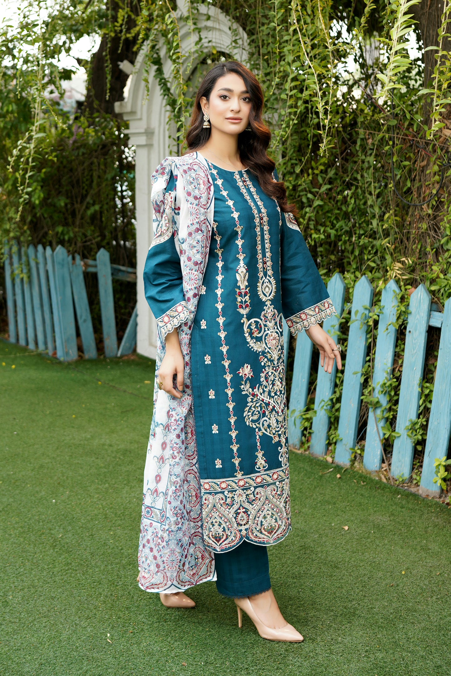 3 Piece Jacquard Cotton Suite-Embroidered