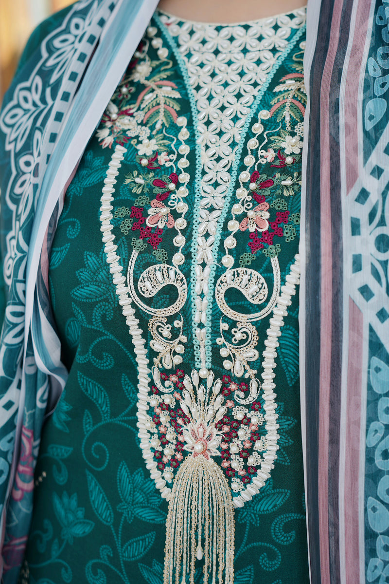 Embroidered 3 Piece Suite-Chiffon Dupatta