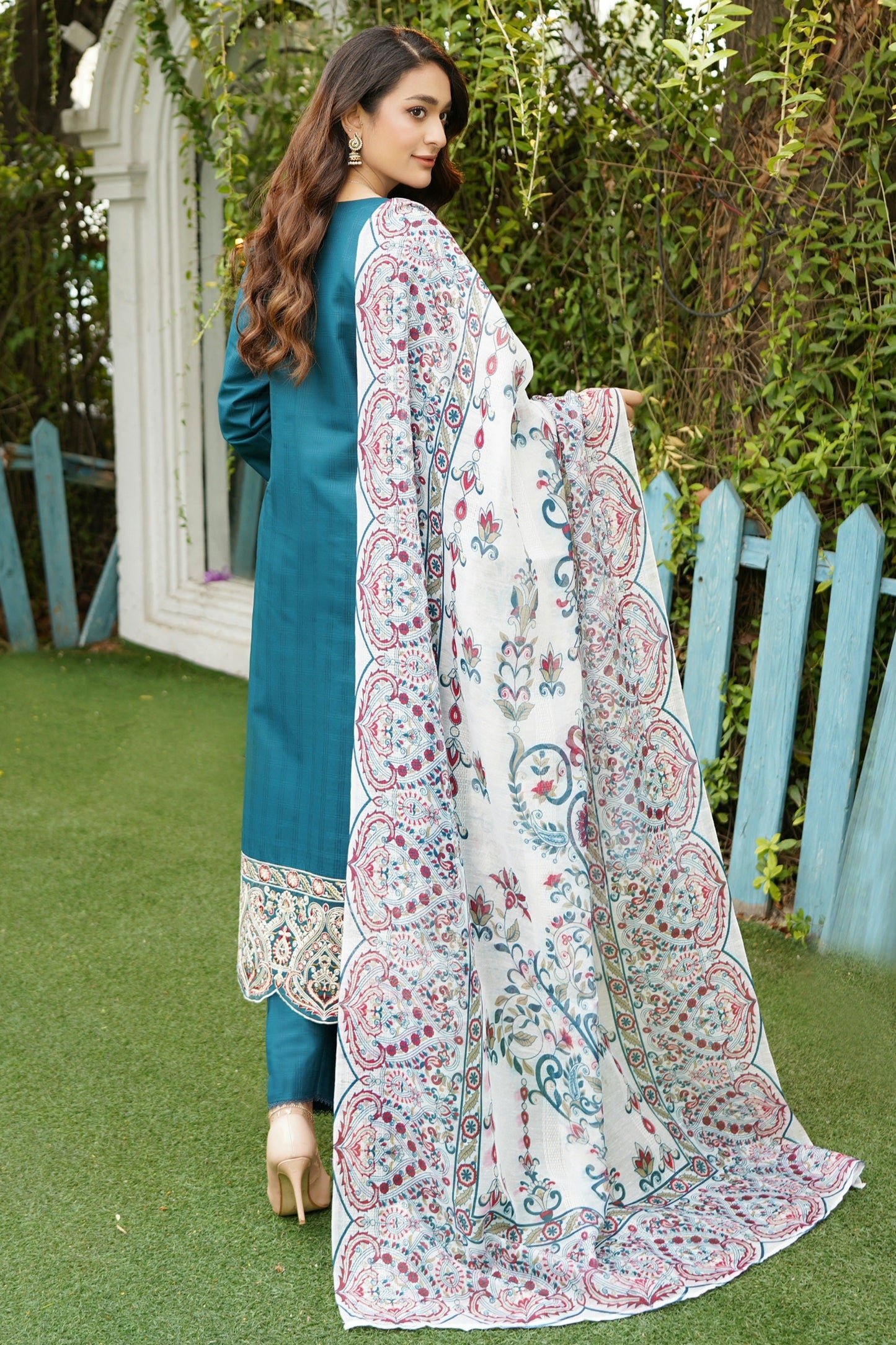 3 Piece Jacquard Cotton Suite-Embroidered