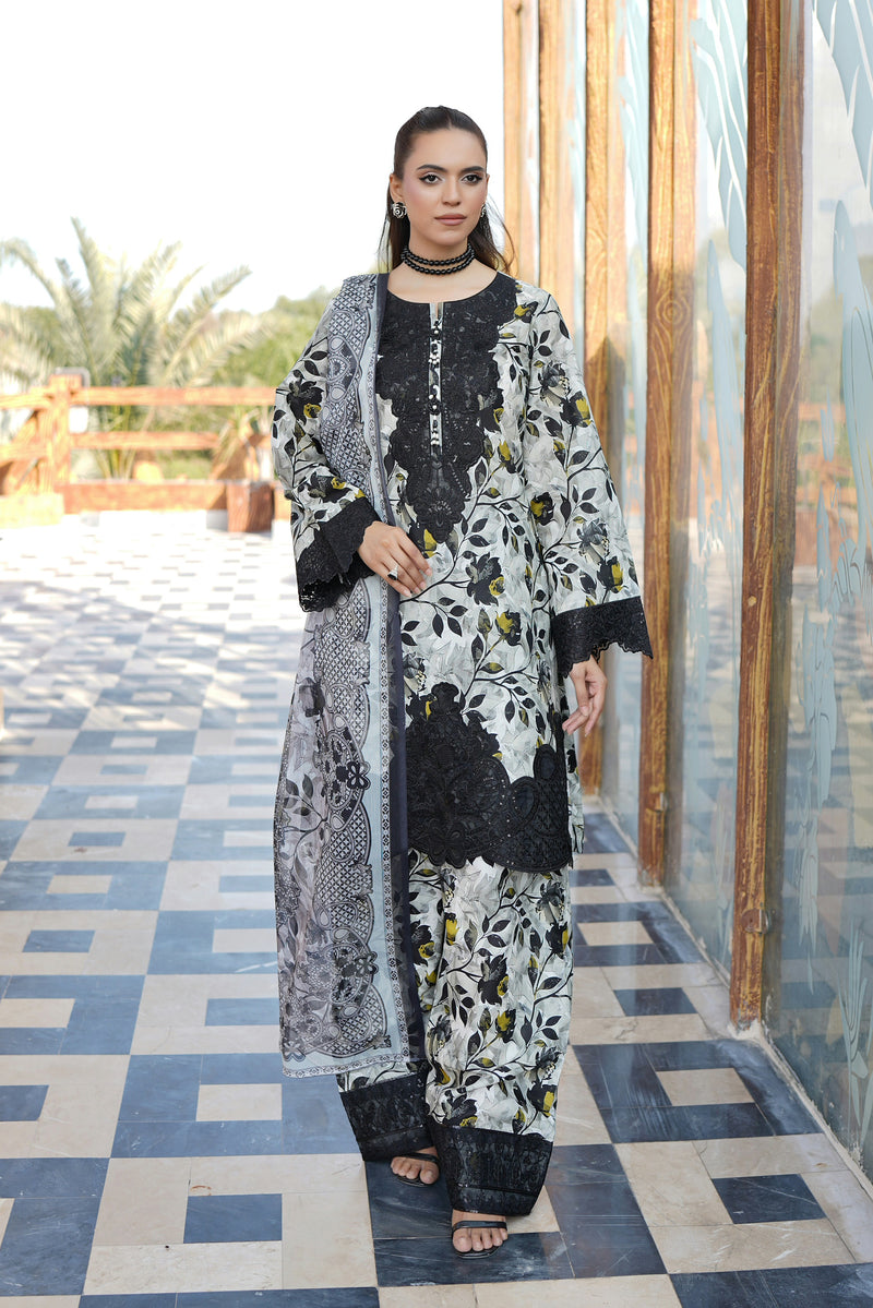 Embroidered 3 Piece Suite-Farshi Shalwar