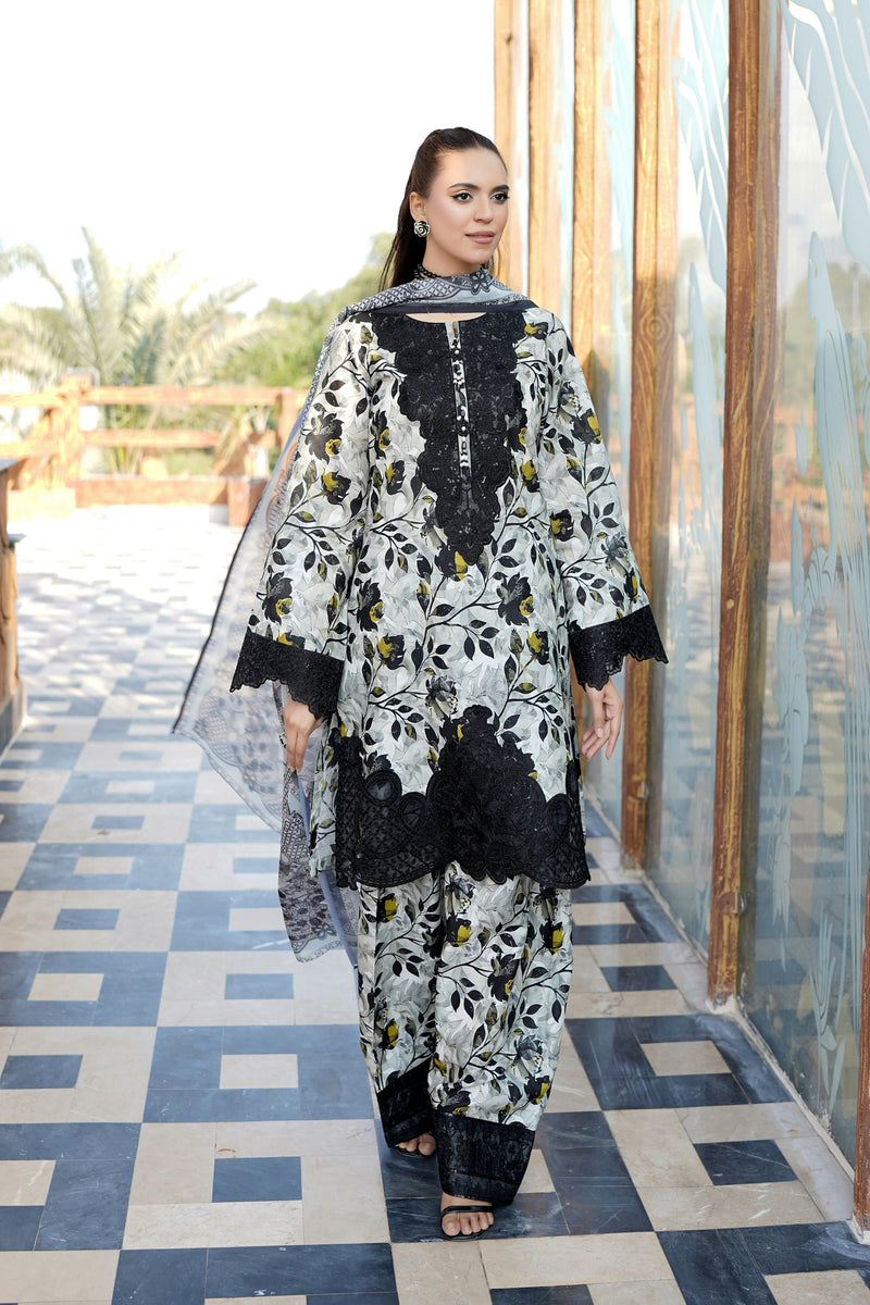 Embroidered 3 Piece Suite-Farshi Shalwar