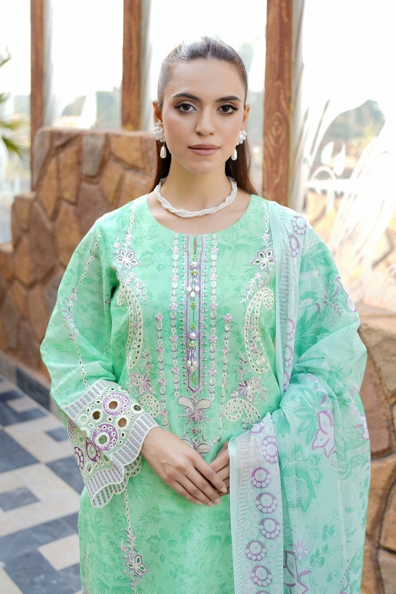 Embroidered 3 Piece Suite-Chiffon Dupatta