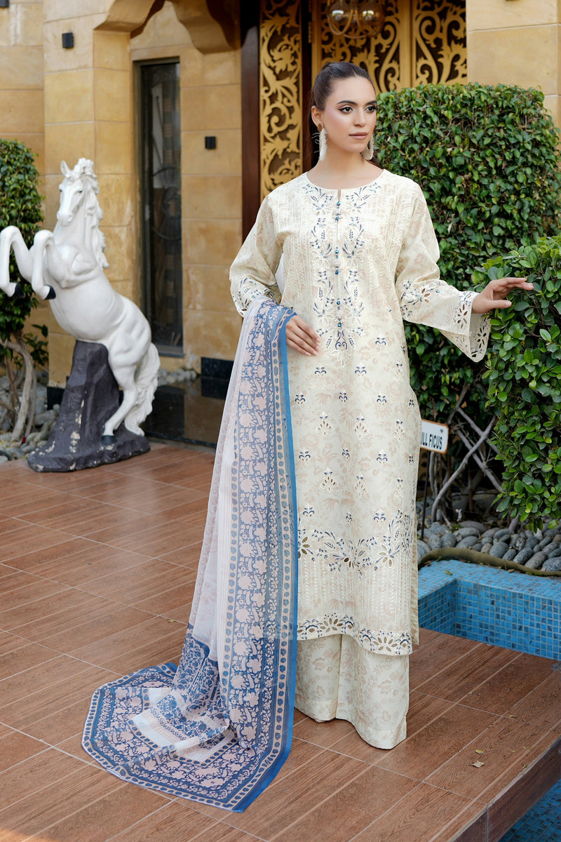 Embroidered 3 Piece Suite-Chiffon Dupatta