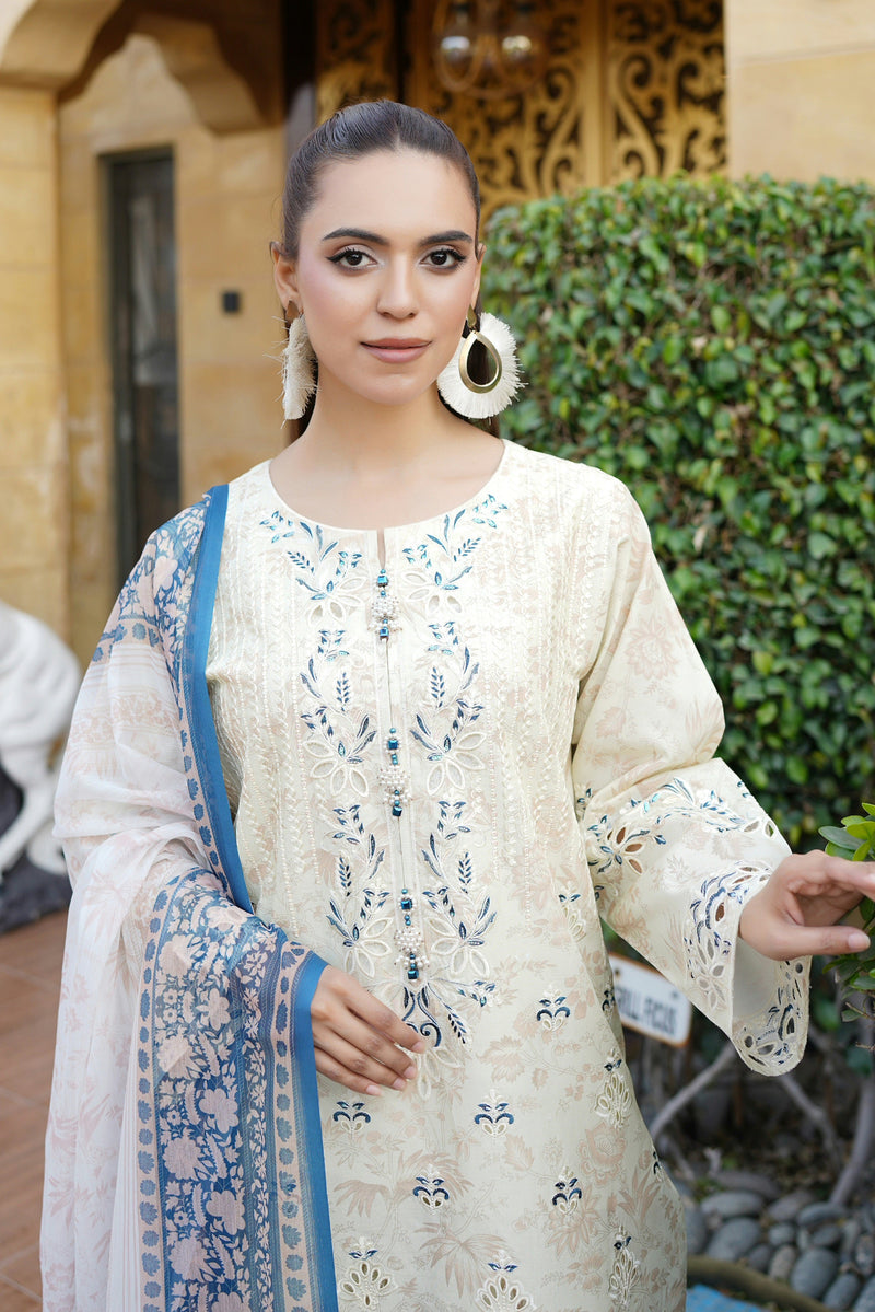 Embroidered 3 Piece Suite-Chiffon Dupatta