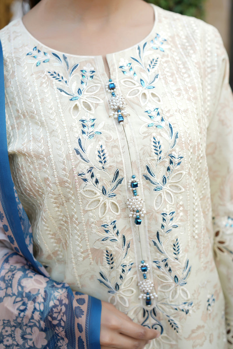 Embroidered 3 Piece Suite-Chiffon Dupatta