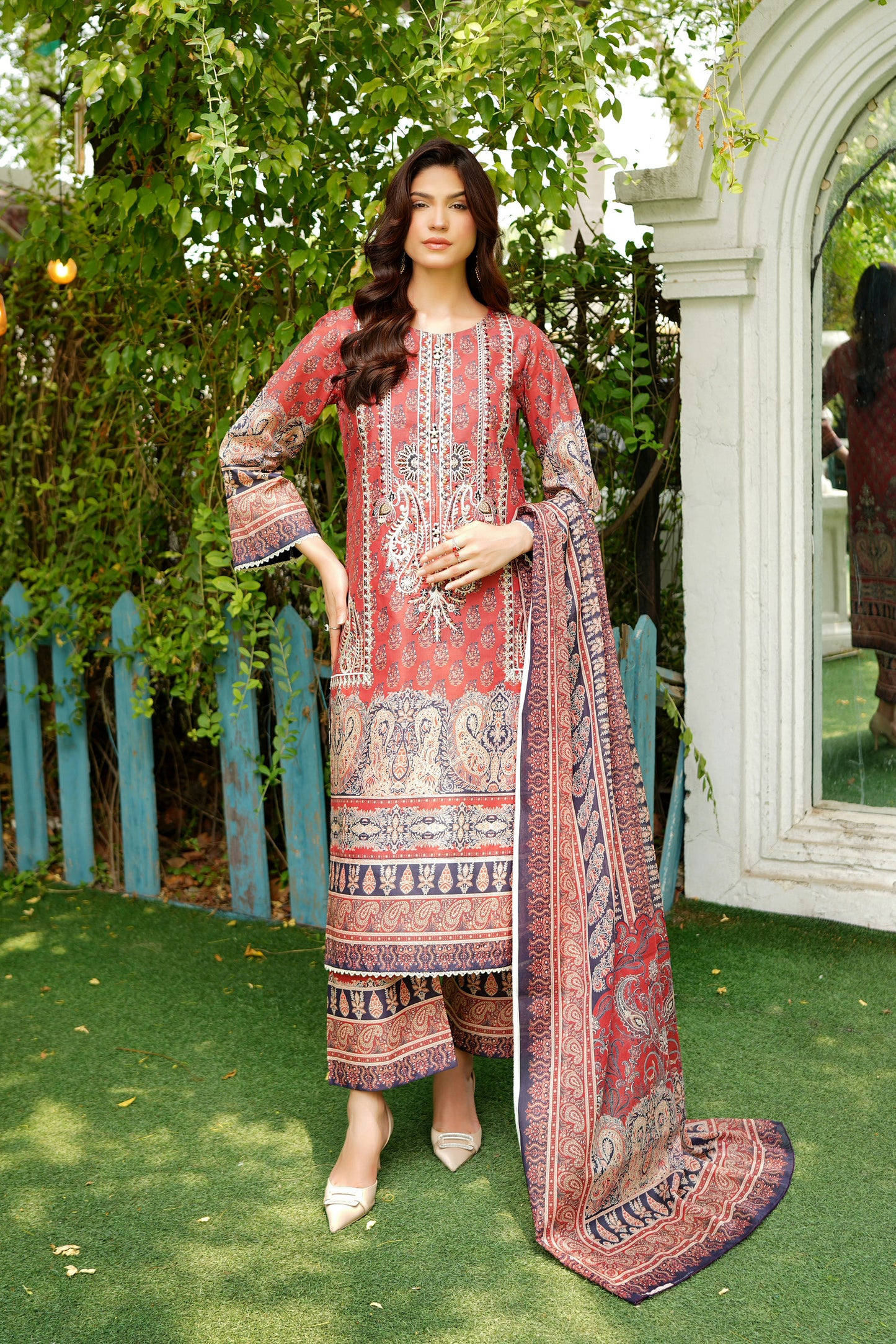3 Piece Summer Cotton Suit-Embroidered