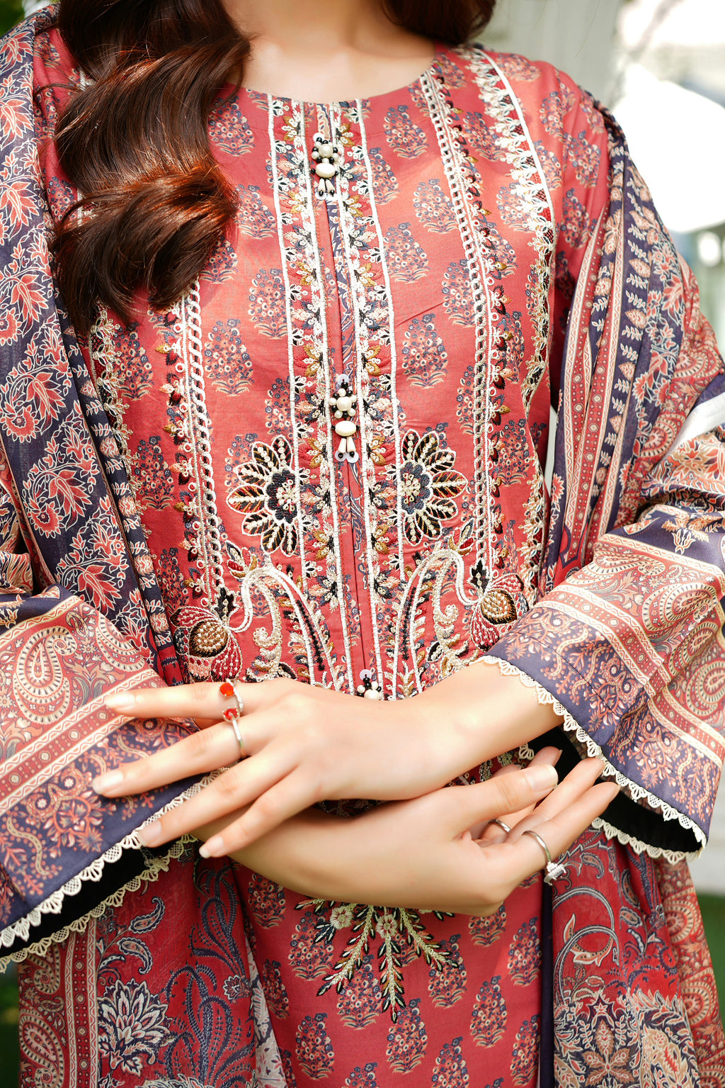 3 Piece Summer Cotton Suit-Embroidered