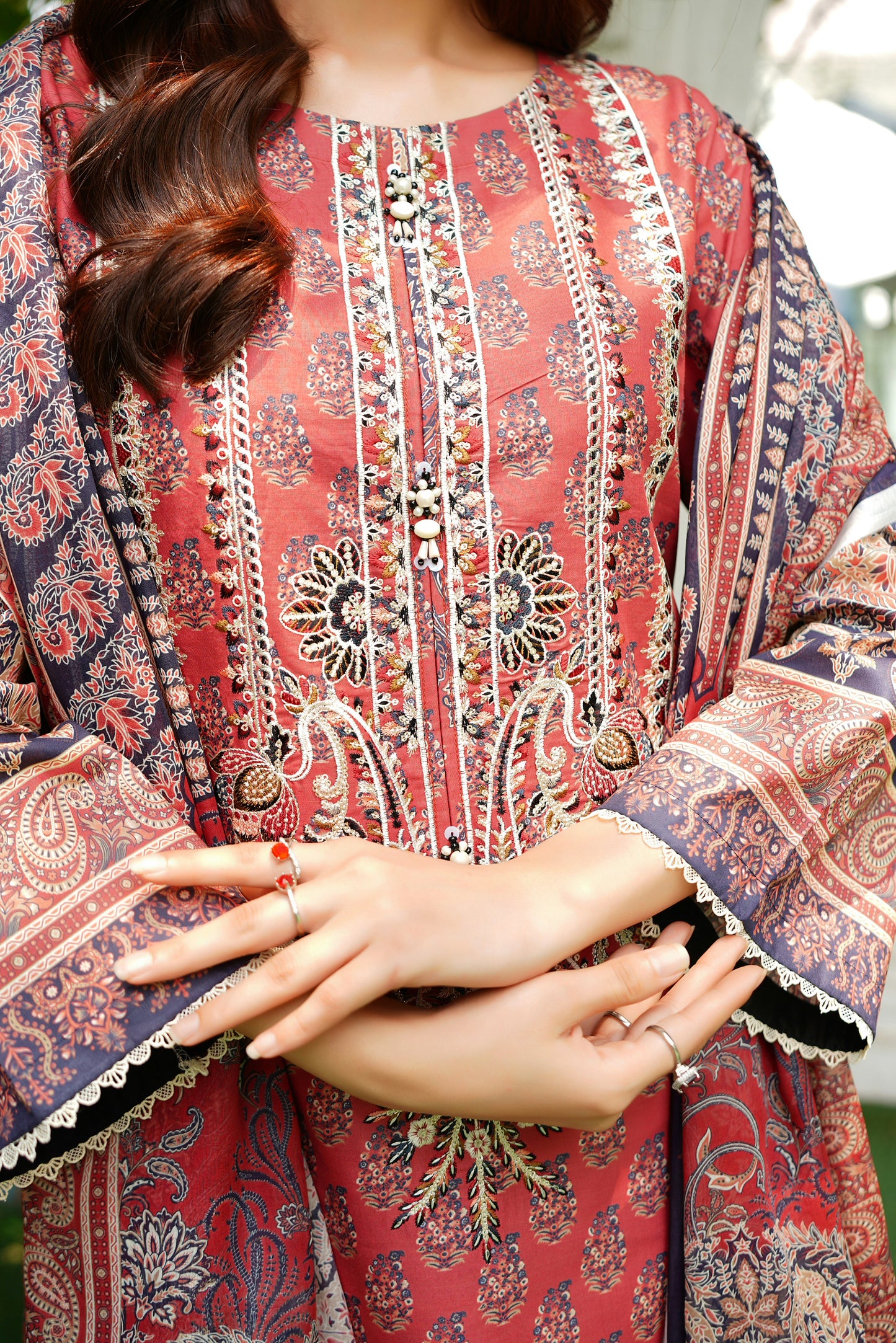 3 Piece Summer Cotton Suit-Embroidered