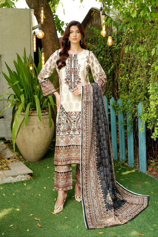 3 Piece Summer Cotton Suit-Embroidered