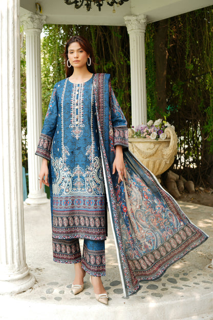 3 Piece Summer Cotton Suit-Embroidered