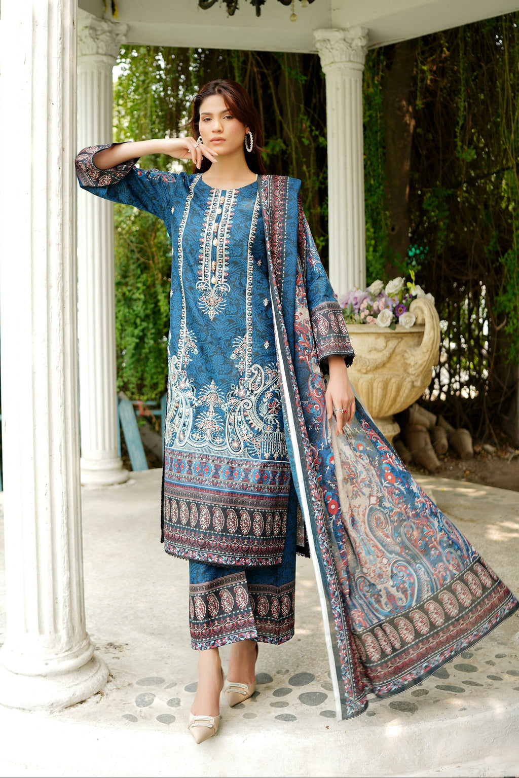 3 Piece Summer Cotton Suit-Embroidered