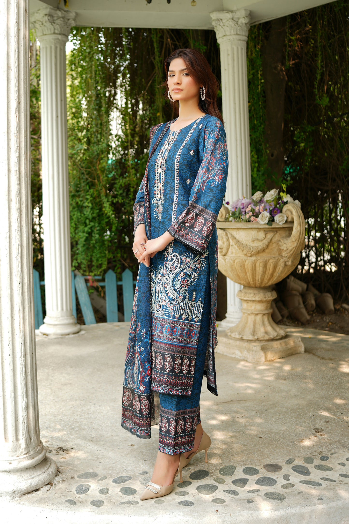3 Piece Summer Cotton Suit-Embroidered