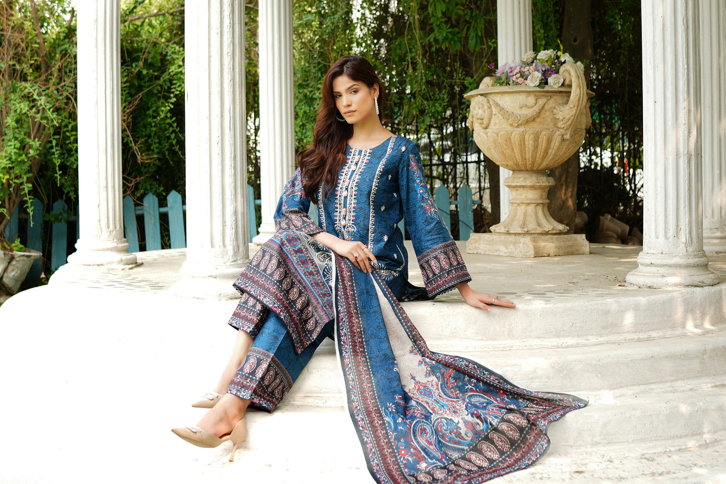 3 Piece Summer Cotton Suit-Embroidered