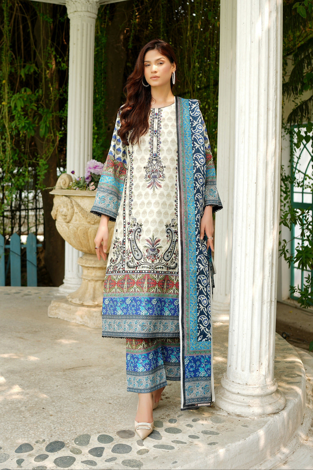 3 Piece Summer Cotton Suit-Embroidered