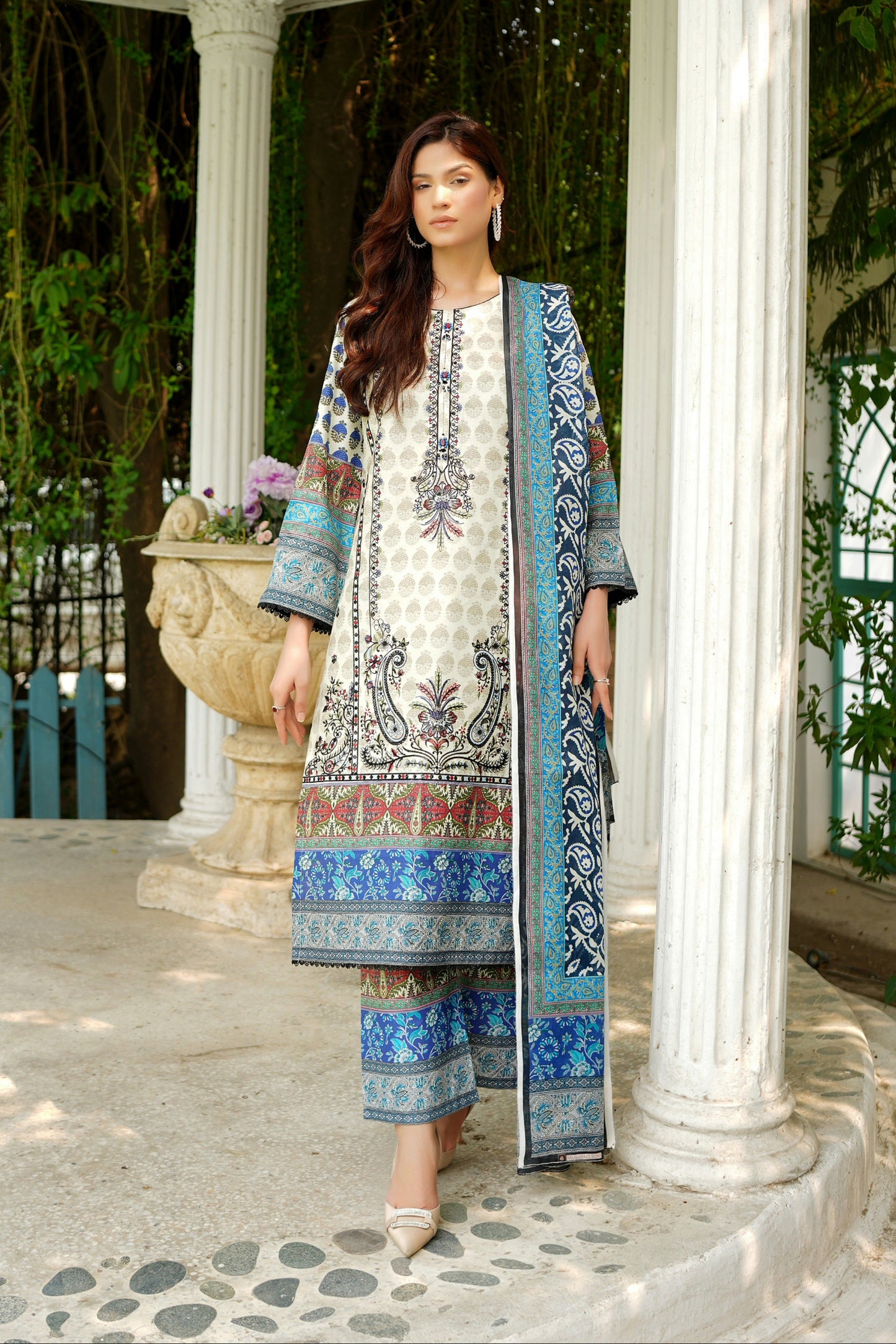 3 Piece Summer Cotton Suit-Embroidered