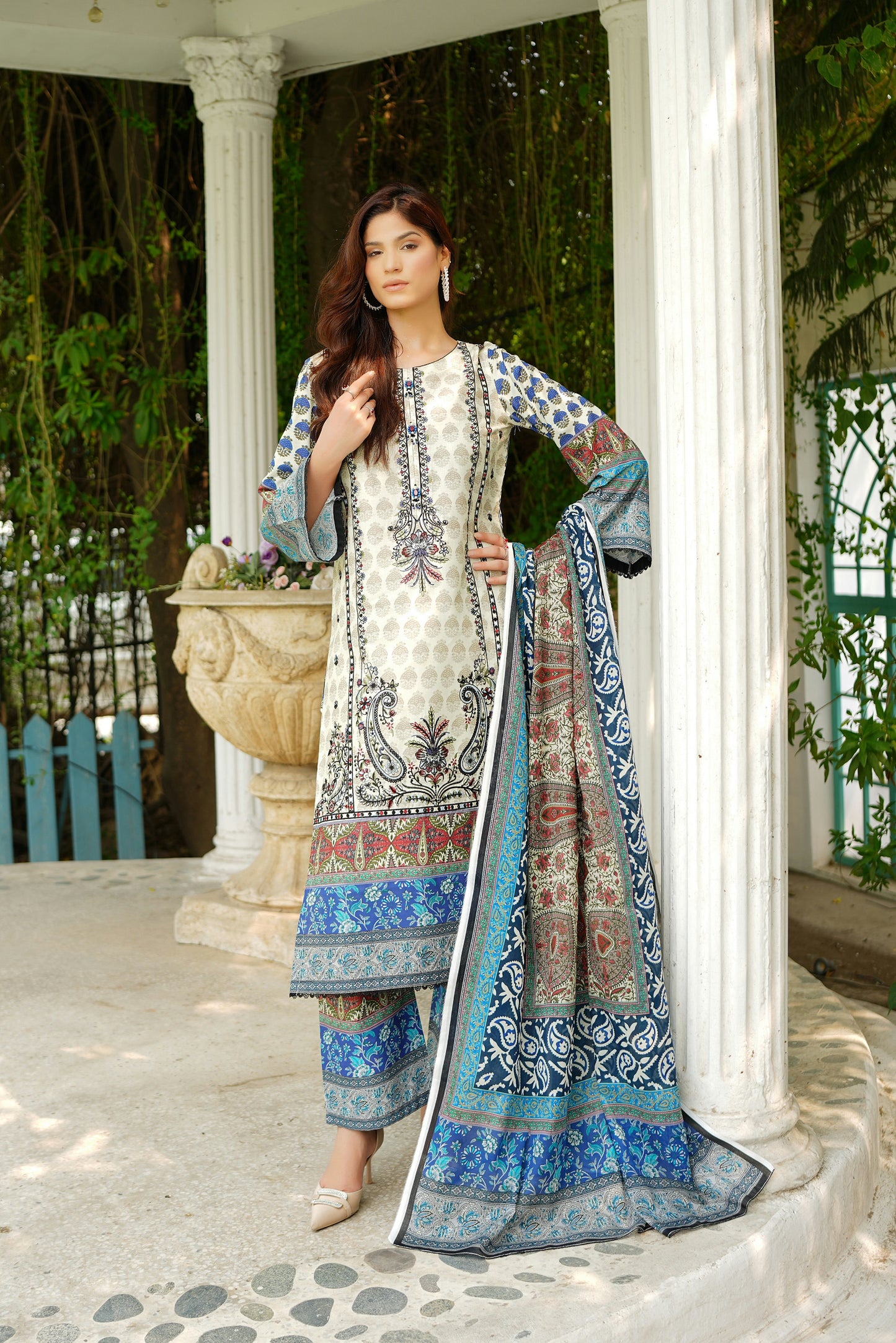 3 Piece Summer Cotton Suit-Embroidered