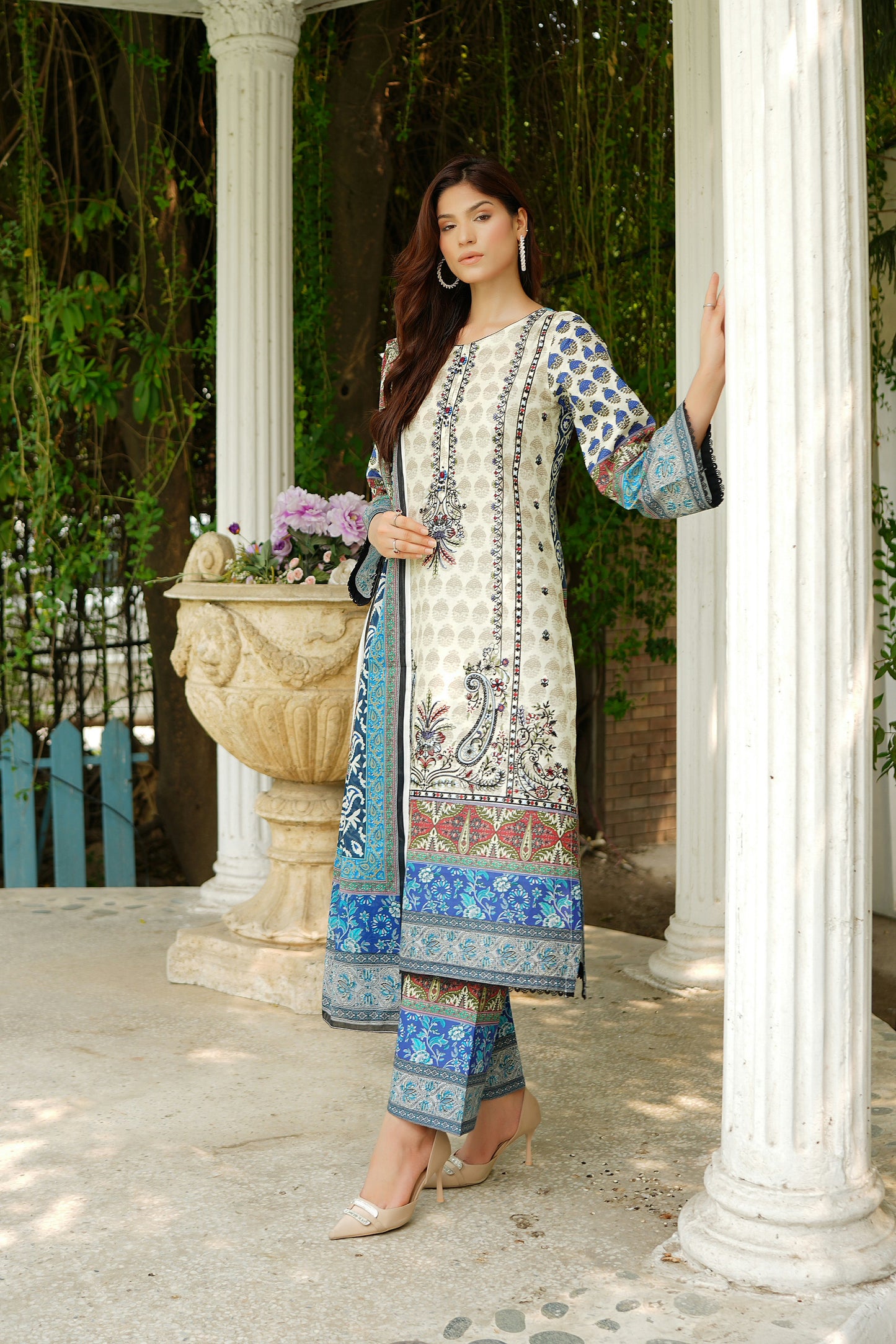 3 Piece Summer Cotton Suit-Embroidered