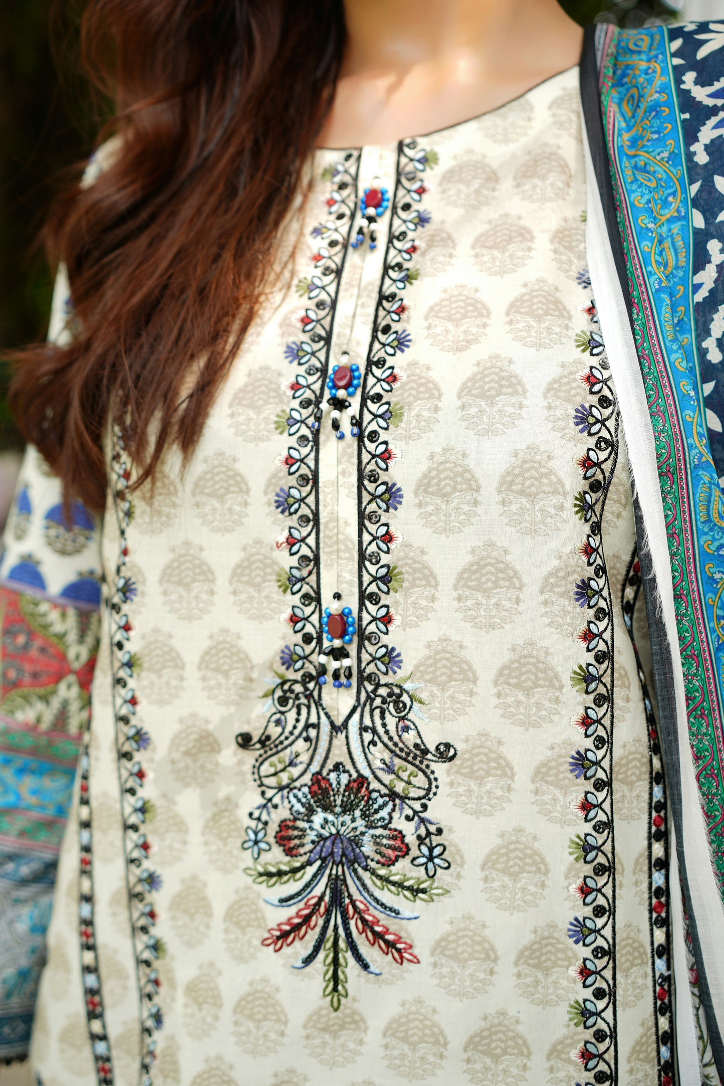 3 Piece Summer Cotton Suit-Embroidered