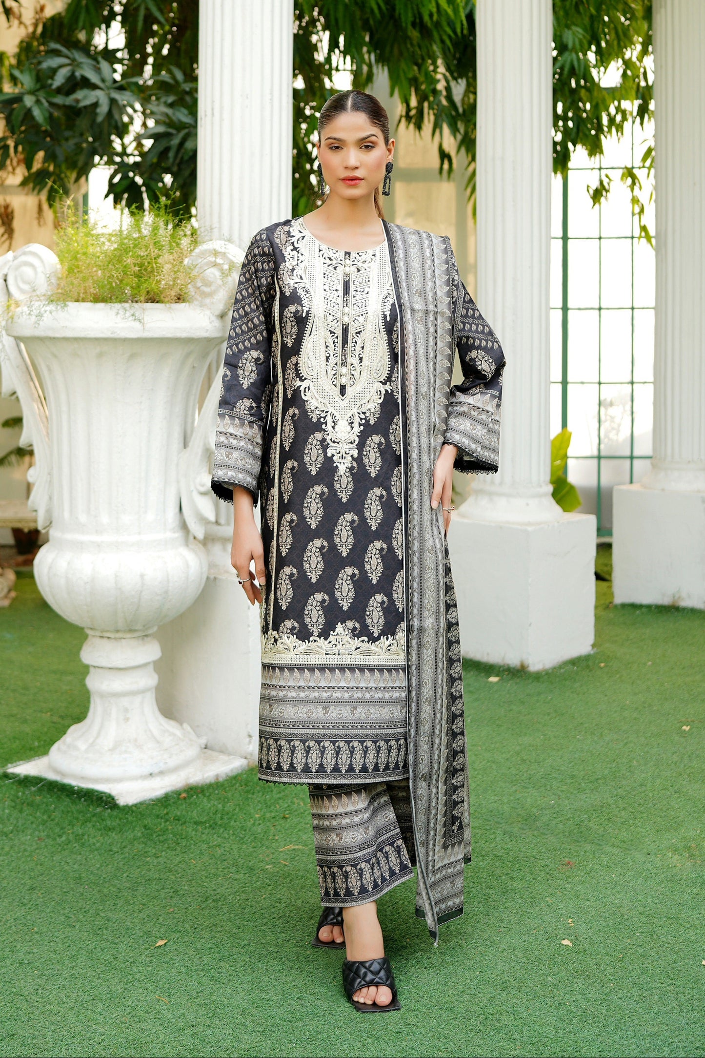 3 Piece Summer Cotton Suit-Embroidered
